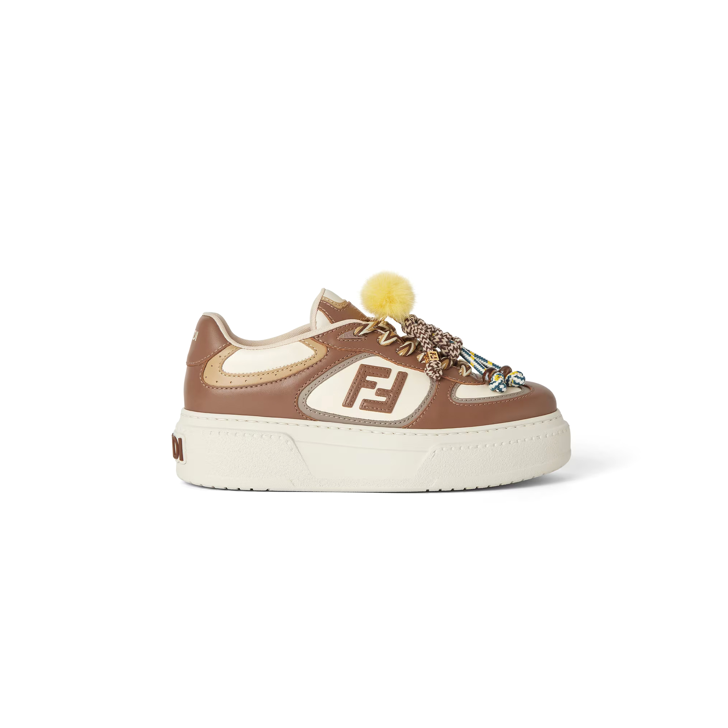 FENDI MATCH BROWN LEATHER PLATFORM LOW-TOPS WITH CHARM 8E8721AY9NF1TO6